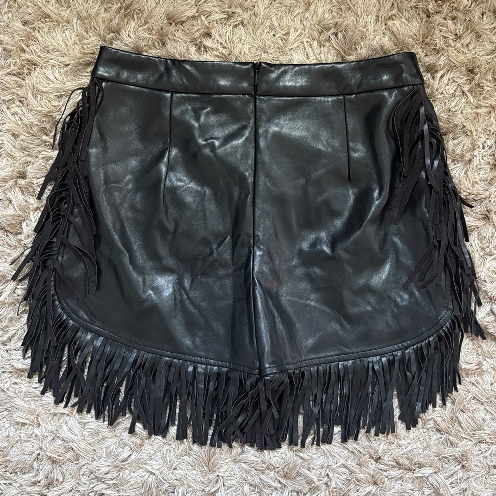 Black Fringe Faux Leather Shorts - Picture 2 of 2